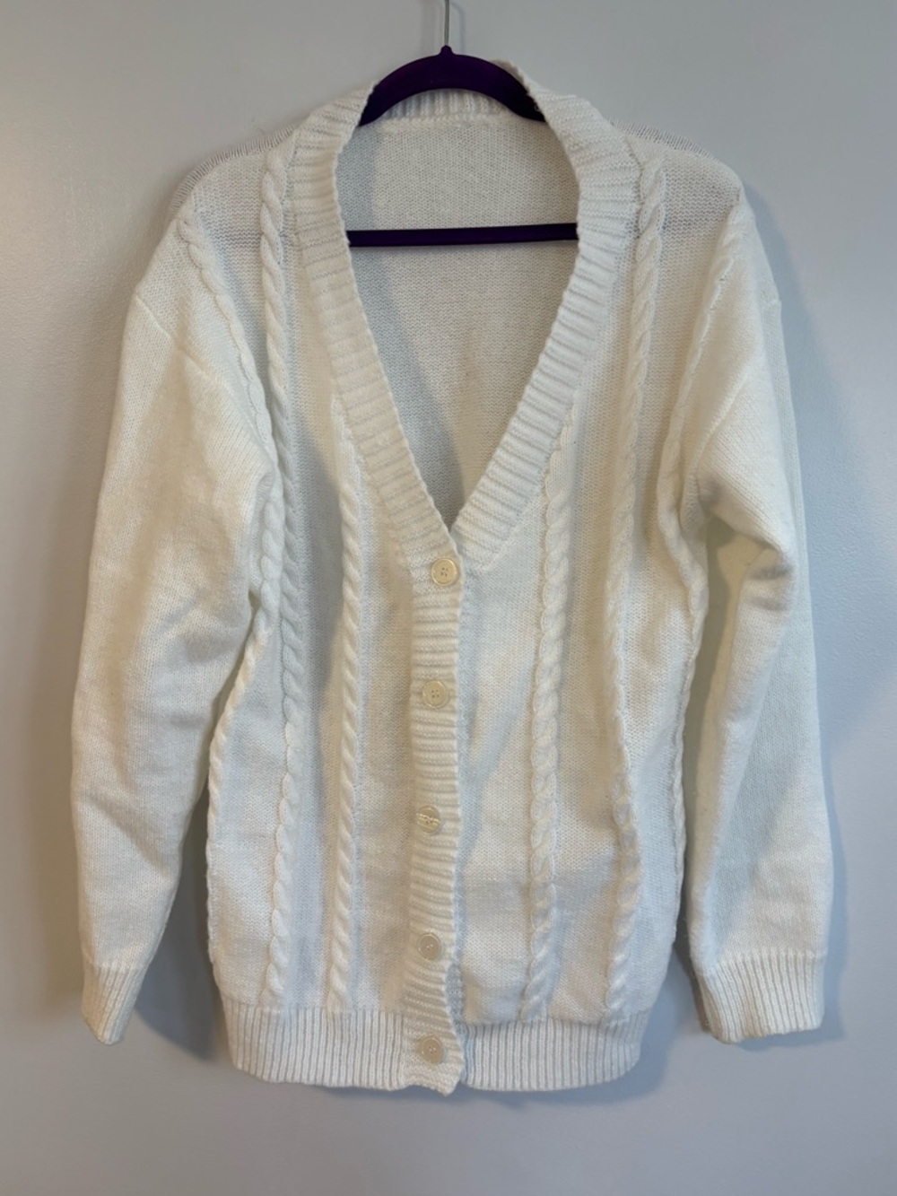 white textured chunky cable knit button-up cardigan emery rose size large